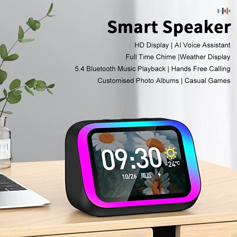 Smart Home Speaker - AI-stemassistent Bluetooth-luidspreker met RGB-kleurenverlichting Wekker LED-scherm