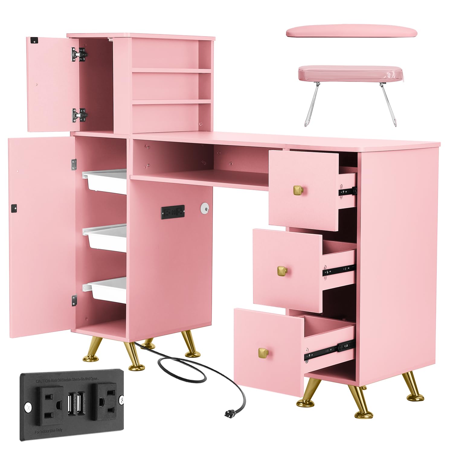 Smart Home Pc - Roze nageltafel voor nagelstyliste, bureau voor