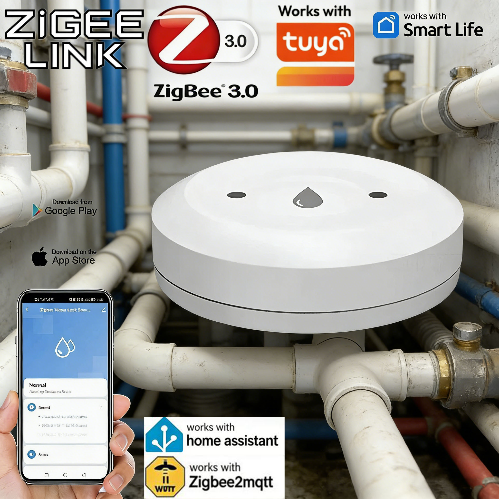 Smart Home Water Level Sensor - Voor Tuya Zigbee Smart Waterleksensor Overstromingsleksensor