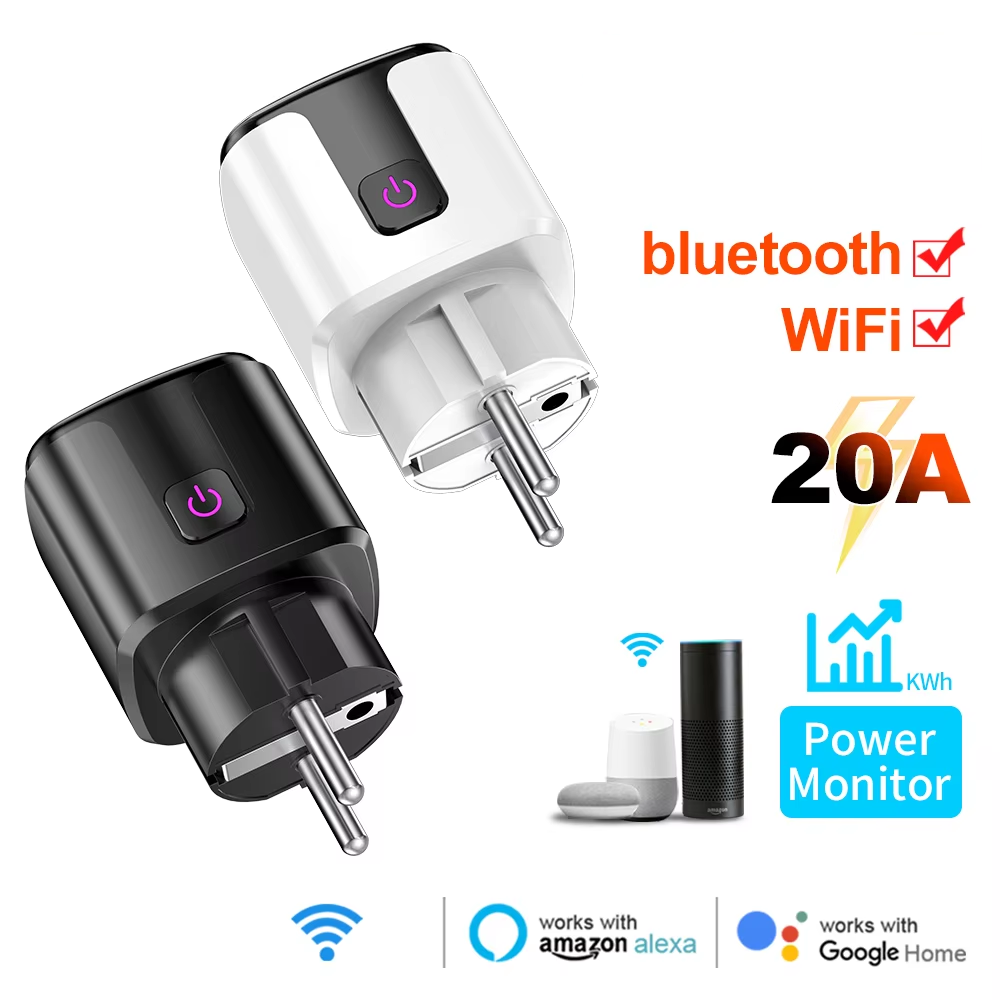 Smart Home Voice Assistant - Smart 20A EU-stekker WiFi+Bluetooth-aansluiting met energiemonitoring