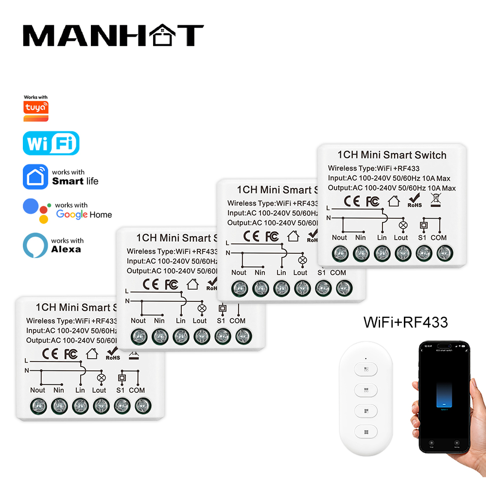 Smart Home Voice Assistant - 10A Mini WIFI Smart Switch RF433Mhz