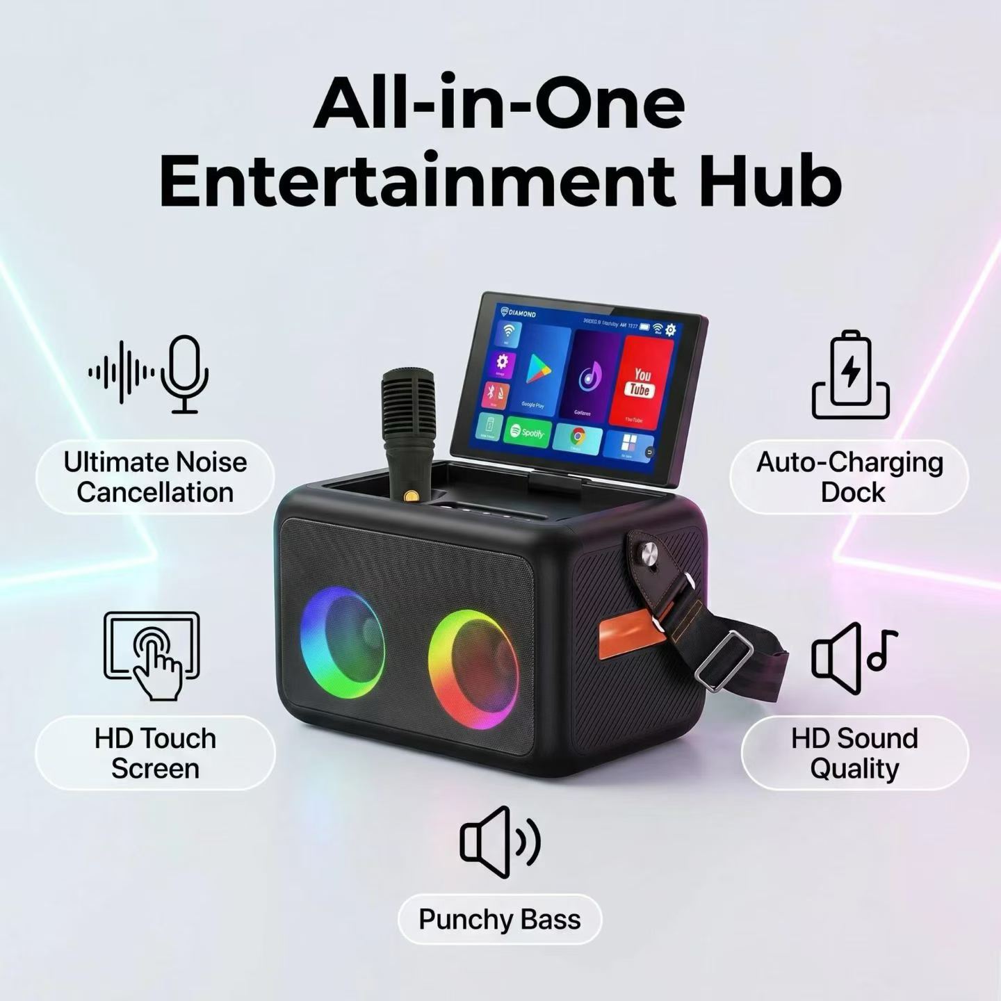 Smart Home Speaker - Android Karaoke-apparaat met touchscreen, WiFi Smart